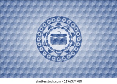 business briefcase icon inside blue polygonal badge.