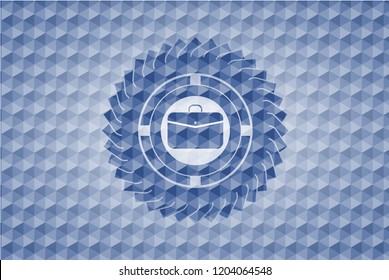 business briefcase icon inside blue polygonal emblem.