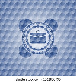 business briefcase icon inside blue polygonal badge.