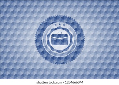 business briefcase icon inside blue hexagon badge.