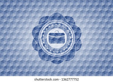 business briefcase icon inside blue hexagon badge.