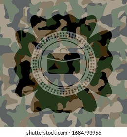business briefcase icon inside camouflage emblem