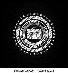 business briefcase icon inside chalk emblem