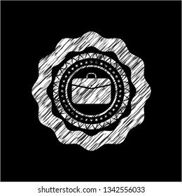business briefcase icon inside chalkboard emblem written on a blackboard