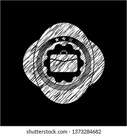 business briefcase icon inside chalkboard emblem on black board