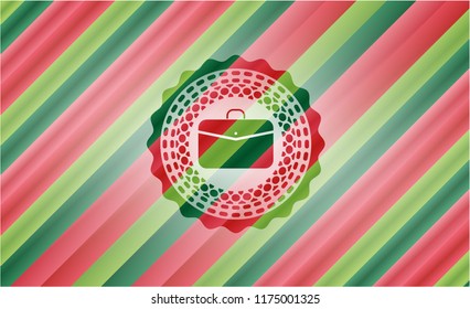 business briefcase icon inside christmas colors badge.