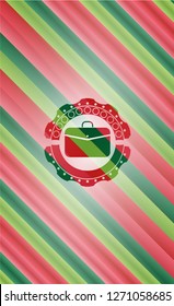 business briefcase icon inside christmas style emblem.