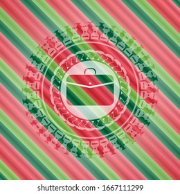 business briefcase icon inside christmas colors emblem.