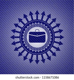 business briefcase icon inside emblem with jean texture