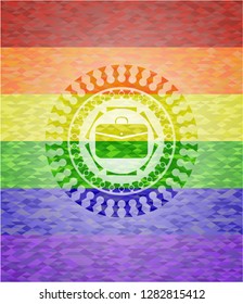 business briefcase icon inside emblem on mosaic background with the colors of the LGBT flag
