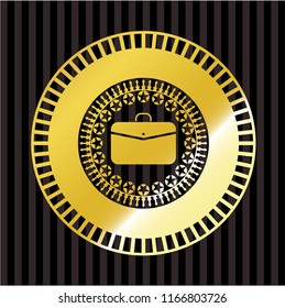 business briefcase icon inside golden badge or emblem