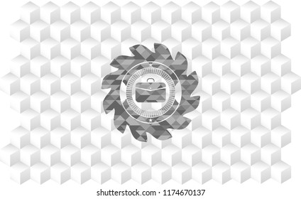business briefcase icon inside grey emblem. Vintage with geometric cube white background