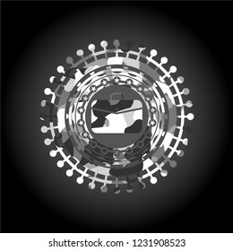 business briefcase icon inside grey camouflage texture