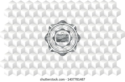 business briefcase icon inside grey emblem. Vintage with geometric cube white background