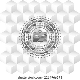 business briefcase icon inside grey icon or emblem with geometric cube white background. 