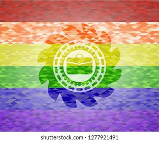 business briefcase icon inside lgbt colors emblem 