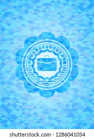 business briefcase icon inside light blue emblem with triangle mosaic background