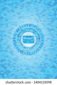 business briefcase icon inside light blue emblem with mosaic background