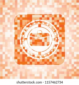 business briefcase icon inside orange mosaic emblem