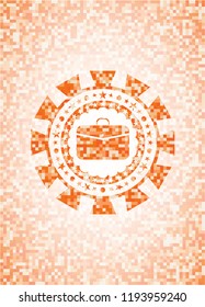 business briefcase icon inside orange mosaic emblem with background