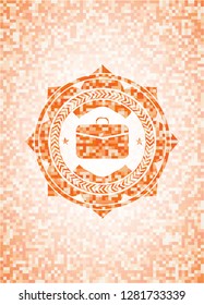 business briefcase icon inside orange mosaic emblem