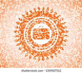 business briefcase icon inside orange mosaic emblem with background