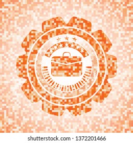 business briefcase icon inside orange tile background illustration. Square geometric mosaic seamless pattern with emblem inside.