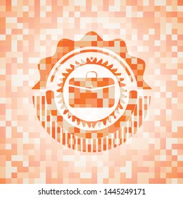 business briefcase icon inside orange mosaic emblem with background