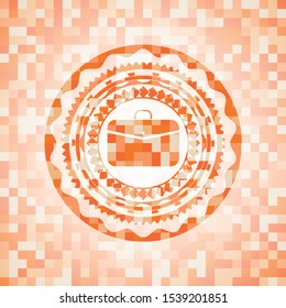 business briefcase icon inside orange mosaic emblem with background
