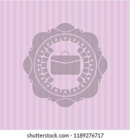 business briefcase icon inside pink emblem. Retro