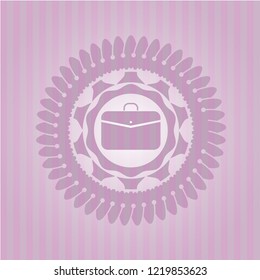 business briefcase icon inside pink emblem. Vintage.