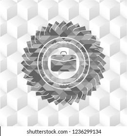 business briefcase icon inside realistic grey emblem with cube white background