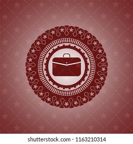 business briefcase icon inside red emblem. Retro