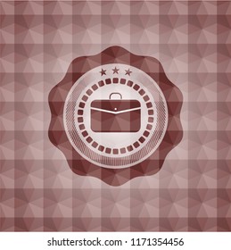 business briefcase icon inside red seamless badge with geometric background.