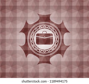 business briefcase icon inside red seamless geometric emblem.
