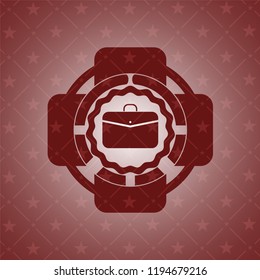 business briefcase icon inside red emblem. Retro