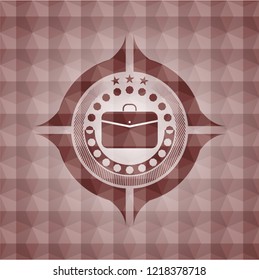 business briefcase icon inside red seamless badge with geometric background.