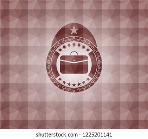 business briefcase icon inside red seamless geometric emblem.