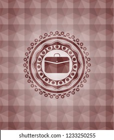 business briefcase icon inside red badge with geometric pattern. Seamless.
