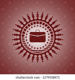 business briefcase icon inside red emblem. Retro