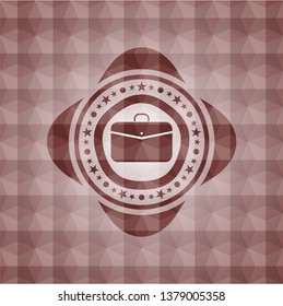 business briefcase icon inside red geometric badge. Seamless.