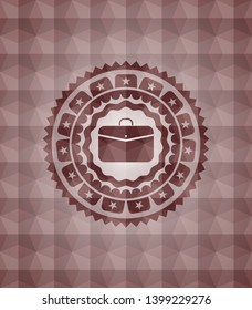 business briefcase icon inside red seamless badge with geometric pattern background.