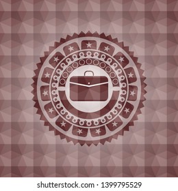 business briefcase icon inside red polygonal badge. Seamless.