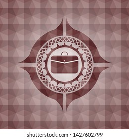 business briefcase icon inside red seamless emblem with geometric pattern.