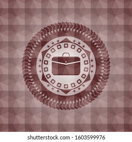 business briefcase icon inside red seamless badge with geometric pattern.