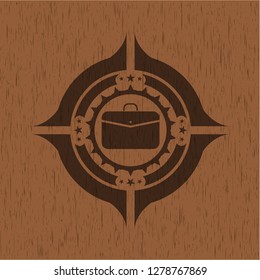 business briefcase icon inside retro wood emblem