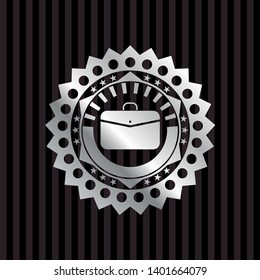 business briefcase icon inside silver shiny emblem