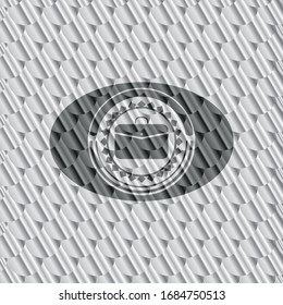 business briefcase icon inside silver color emblem. Scales pattern. Vector Illustration. Detailed.