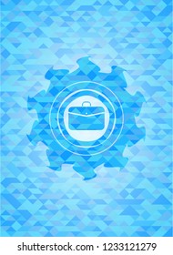 business briefcase icon inside sky blue mosaic emblem