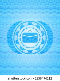 business briefcase icon inside sky blue water badge background.